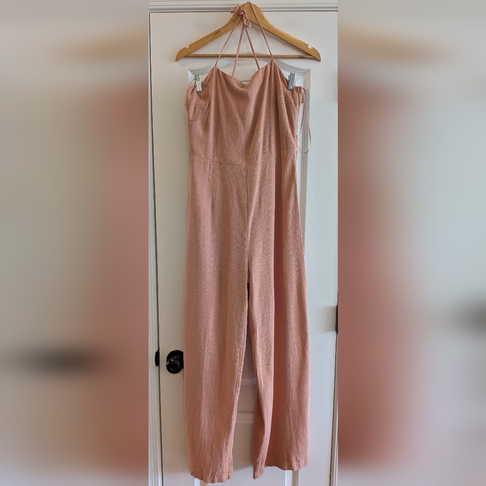 Sophie Rue Linen Blend Jumpsuit Tie Back Corset Wide Leg Dusty Pink Size M NWT